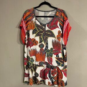 Soft Surroundings Multicolor Tropical Print Short Sleeve Top
